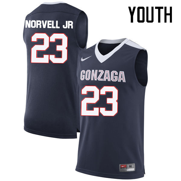 Youth #23 Zach Norvell Jr. Gonzaga Bulldogs College Basketball Jerseys-Navy